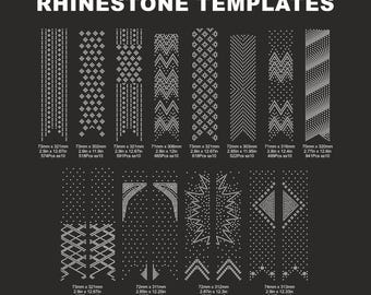 May include: Twelve different rhinestone templates for cheer bows, each measuring 3 inches in width. The templates are designed for use with 3mm rhinestones and are available in a variety of patterns, including zigzags, diamonds, and stars. The templates are labeled with the dimensions and the number of rhinestones required for each design.  Svg Eps Dxf Cdr Png file