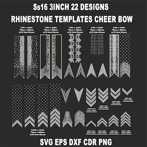 Modèles de strass SS16 Cheer Bow, strass de taille 3 pouces, queue en V, 3 pouces, divers motifs, téléchargement numérique, svg, eps, png, dxf