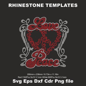 Love Rhinestone SVG SS10 Transferencia de planchado Peace Rhinestone camisas de mujer svg Día de San Valentín, Archivo Svg para Cricut Silhouette, Plantilla Bling,