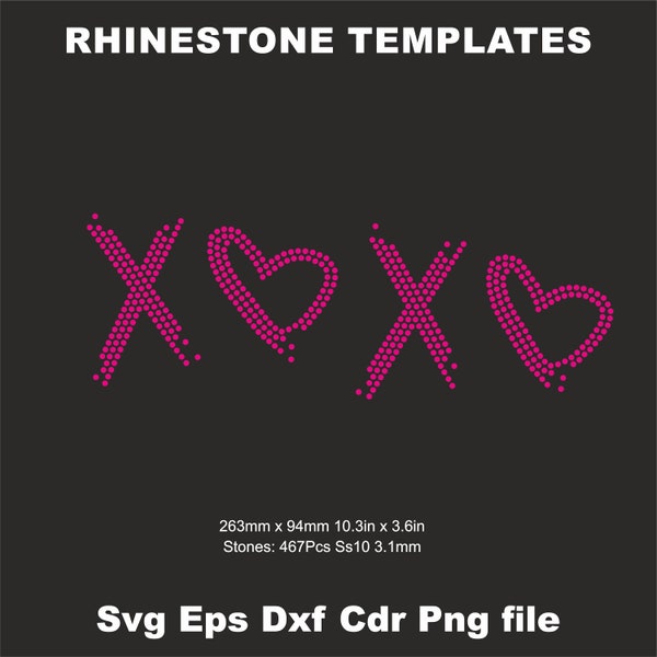 RhineStone Templates, XOXO Rhinestone template, XOXO Cricut Rhinestone, xoxo heart,Xoxo SS10 Design Rhinestone CUT Template File Svg,Eps