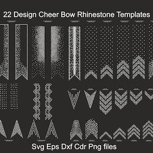 22 Cheer Bow Rhinestone Templates, ss10 and ss6 size rhinestones, V tail, 3 inch, various patterns, digital download, svg, eps, png, dxf