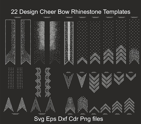 22 Cheer Bow Rhinestone Templates, ss10 and ss6 size rhinestones, V tail, 3 inch, various patterns, digital download, svg, eps, png, dxf