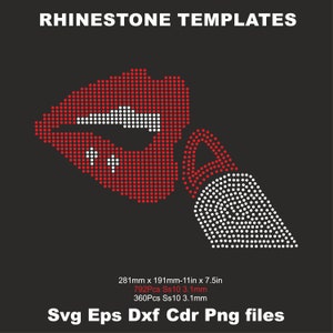 Modelo de batom com strass para lábios svg ss10, transferência de ferro para maquiagem com strass, camisas femininas svg, modelo de corte, arquivo cricut silhouette svg