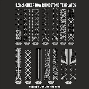 12 Cheer Bow 1.5 inch Rhinestone Templates, ss6 rhinestones, V tail, 1 4 inch, various patterns, digital download, svg, eps, png, dxf