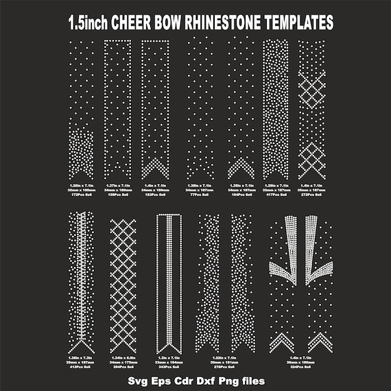 12 Cheer Bow 1.5 inch Rhinestone Templates, ss6 rhinestones, V tail, 1 4 inch, various patterns, digital download, svg, eps, png, dxf