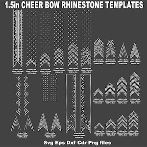 Cheer Bow 1.5 inch Rhinestone Templates, ss6 rhinestones, V tail, 1 4 inch, various patterns, digital download, svg, eps, png, dxf