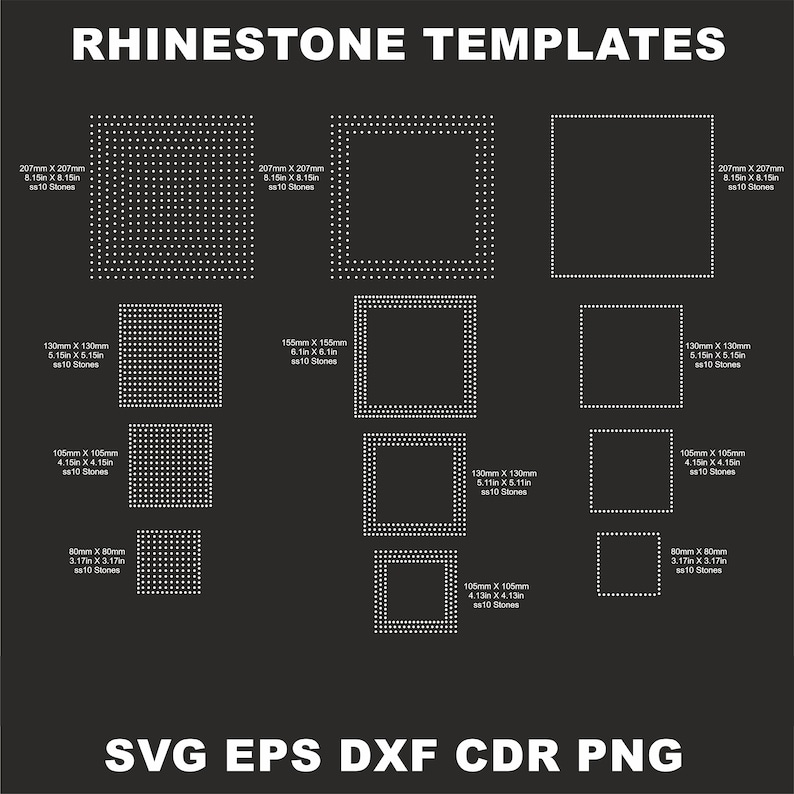 Square Rhinestone Bundle Template,rectangle Rhinestone Frame, Ss10 ...