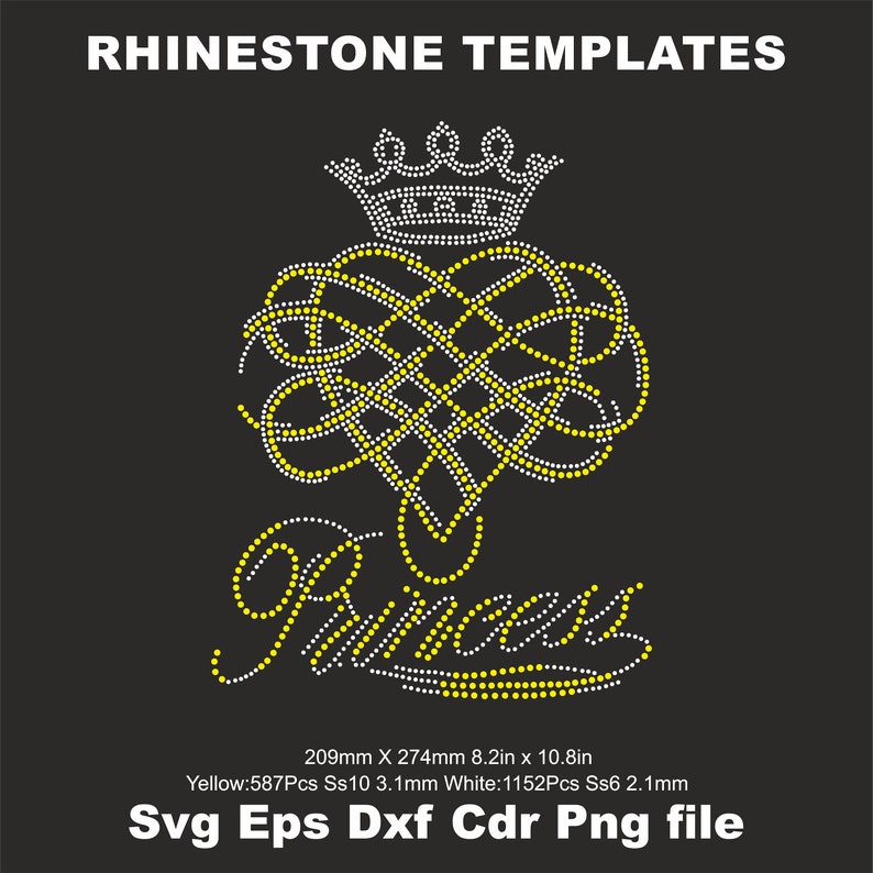 Princess Rhinestone Svg Rhinestone Princess Crown Template Ss10 Ss6-digital Download Rhinestone ...