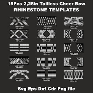15 Tailless Cheer Bow 2.25 inch Rhinestone Templates Svg,ss10 Headband,Pig tail Rhinestone Template Svg,various patterns,digital download