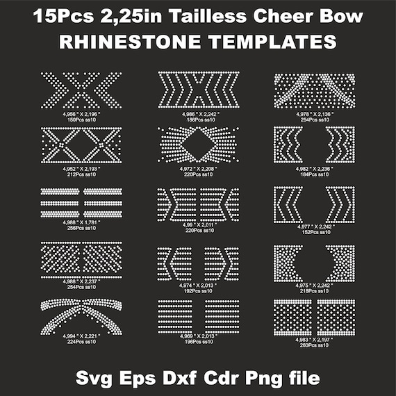 15 Tailless Cheer Bow 2.25 inch Rhinestone Templates Svg,ss10 Headband,Pig tail Rhinestone Template Svg,various patterns,digital download