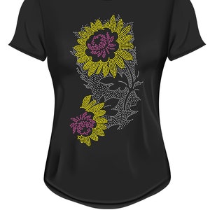 Sunflower Rhinestone Bling Svg, ss6 ss10 ss16 iron on transfer Sunflower pattern, Woman Shirt flower bling Cricut, Mother Dress Bling svg
