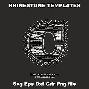 Plantilla de diamantes de imitación con letra C de 9 pulgadas SS10, archivo de corte SVG, diamantes de imitación de transferencia por plancha del alfabeto C, diamantes de imitación con letras, diamantes de imitación con fuente