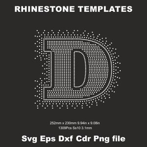 Plantilla de letra D de diamantes de imitación de 9 pulgadas SS10 Archivo de corte SVG, Diamante de imitación del alfabeto D, Letras de diamantes de imitación, Diamante de imitación de fuente,