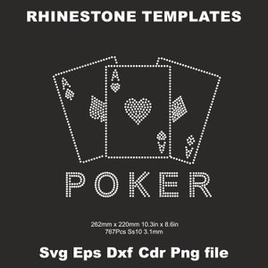 Poker Strass Vorlage, Royal Flush Eisen auf Transfer Spiel Karte Strass ss10 Schneide SVG, Pik Ace Strass Bling Vorlage