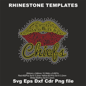 Chiefs Lips Rhinestone template ss10,cheerleader Iron on transfer Chiefs woman shirts svg Sport Bra Cheer Football Rhinestone template Svg