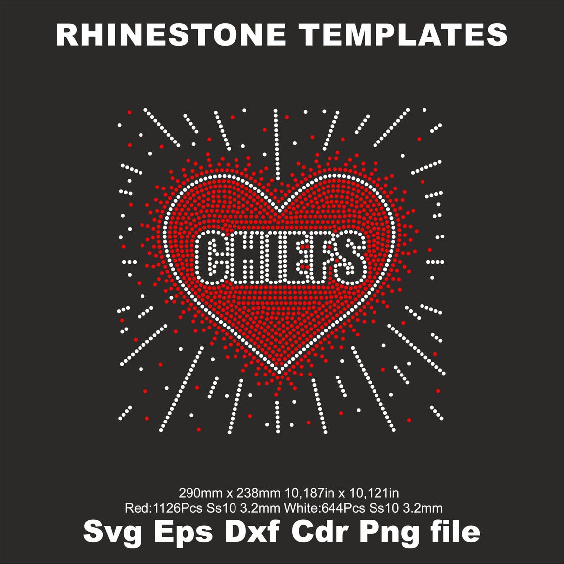 Chiefs Cheer Rhinestone Template Ss10,chiefs Heart Iron on Transfer ...