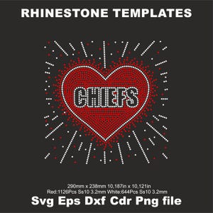 Chiefs Cheer Rhinestone template ss10,chiefs Heart Iron on transfer Chiefs Shirts Sport Bra Cheer Football Rhinestone template,Cricut Svg
