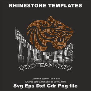 Plantilla de diamantes de imitación Tigers Cheer Svg SS10, plantilla de transferencia de hierro con diamantes de imitación del equipo Tigers, camisetas de mujer svg Cricut Svg descarga instantánea