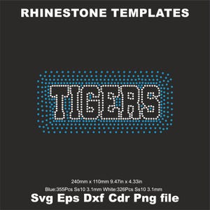 Tigers Cheer Rhinestone Template Svg Cut File Tigers sports team ss10 Rhinestone Iron on transfer Cheer Football Baseball template,Cricut