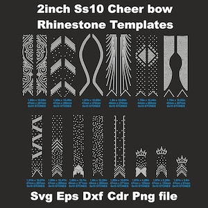14 modèles de strass Cheer Bow 2 pouces, strass ss10, queue en V, 2 pouces, divers motifs, téléchargement numérique, svg, eps, png, dxf
