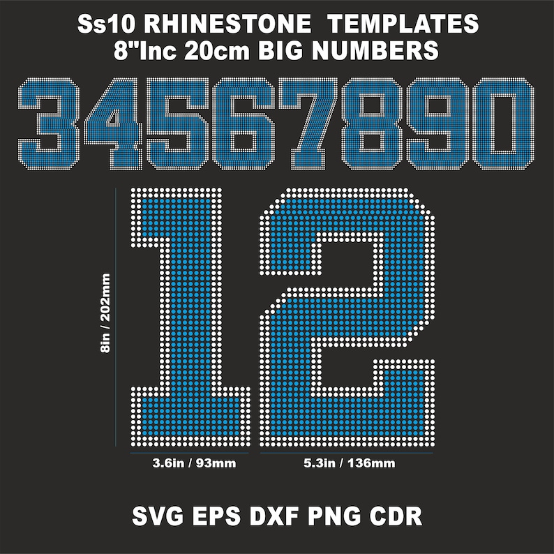 Number Rhinestone Templates 8inch Sport Big ,college Number,cheer ...