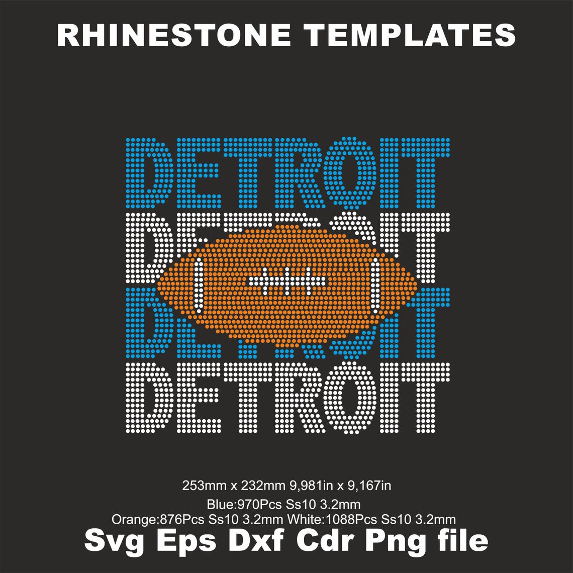 Detroit Football Rhinestone Template Svg - Iron on Transfer Detroit ...