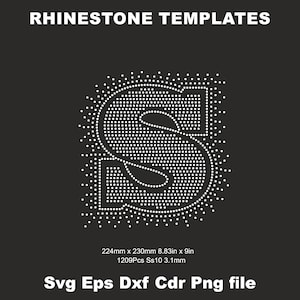 Modelo de letra S com strass, corte SVG SS10 de 9 polegadas, alfabeto S com strass, letras com strass, fonte com strass, camisas femininas svg com transferência para ferro