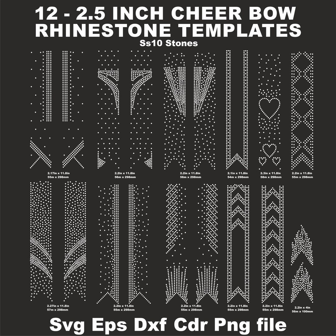 Country Rhinestone Patterns 12 Cheer Bow 2.5 Inch Rhinestone Templates, Ss10 Rhinestones, V Tail, 2 ...