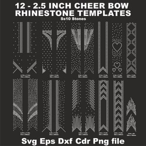 12 modèles de strass Cheer Bow 2,5 pouces, strass ss10, queue en V, 2,5 pouces, divers motifs, téléchargement numérique, svg, eps, png, dxf