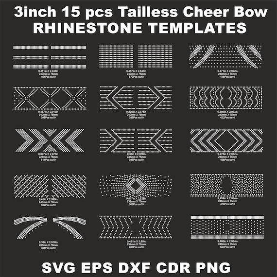 3 inch Tailless Cheer Bow Rhinestone 15Pcs Templates Svg,ss10 Headband,Pig tail Rhinestone Template Svg,various patterns,digital download
