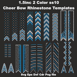 Plantillas SS10 de 2 colores Cheer Bow Rhinestone de 1,5 pulgadas, pedrería, cola en V, 1 4 pulgadas, varios patrones, descarga digital, svg, eps, png, dxf
