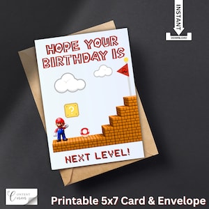 Cartão de aniversário e envelope do Mario, download instantâneo