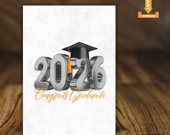 Tarjeta de graduación 2026 / Felicitaciones al graduado (imprimible en PDF) / Descarga instantánea