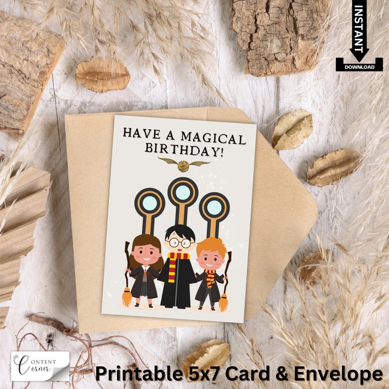 Harry Potter Themed Birthday Card &amp; Envelope, Instant Download - Etsy