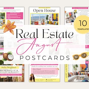 Cartoline immobiliari di agosto/Modelli di cartoline estive immobiliari/Modelli Canva immobiliari/Cartoline di marketing estivo Download istantaneo