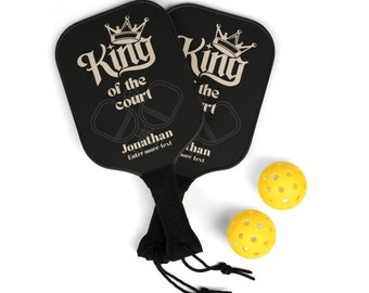 Personalized Pickleball Paddle Set: 'King of the Court' Wooden Paddles & Carry Bag
