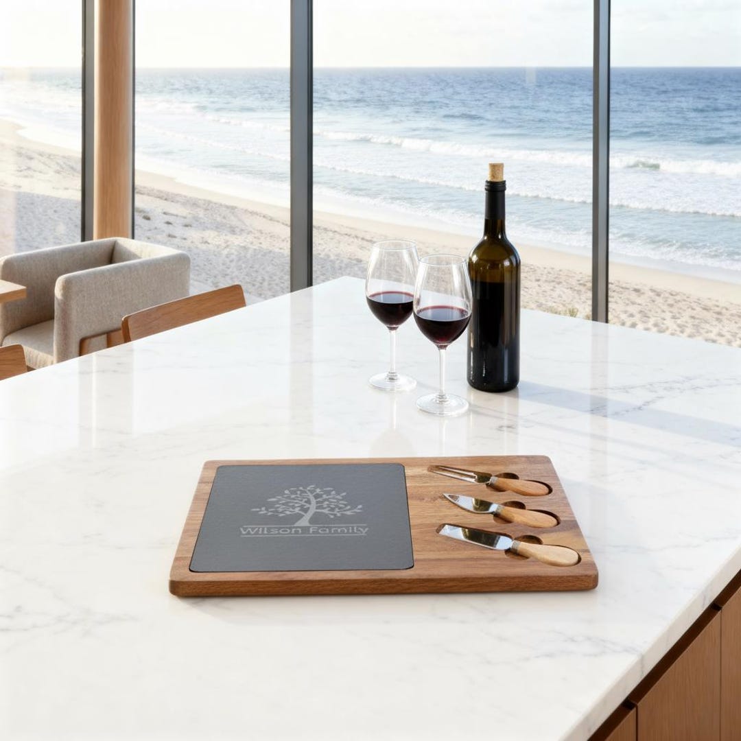 Personalized Cheese Board | Acacia Wood With Slate | Engraved ...