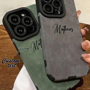 Personalized Leather Phone Case, Custom Name Phone Case Embossed Name Cover for iPhone 16 15 14 13 12 11 Plus Pro Max, Custom Monogram Gift