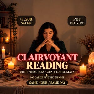 Clairvoyant Reading cover image showing a personalized future prediction reading with no tarot cards, focused on what may be coming next in love, career, money, and life direction.