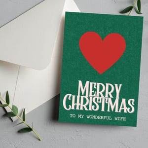 Feliz Natal para minha maravilhosa esposa, cartão de Natal, cartão de Natal para esposa, lindo cartão de Natal com grande coração vermelho, cartão de eu te amo