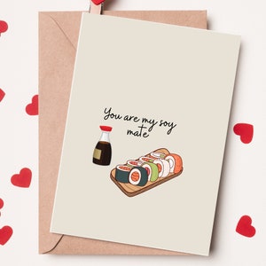 Tarjeta "Eres mi Soy Mate", tarjeta de aniversario divertida, tarjeta divertida para el día de San Valentín, tarjeta de cumpleaños, tarjeta de pareja, tarjeta romántica, tarjeta para amantes del sushi