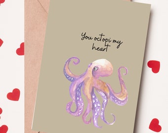 Funny Card Anniversary Card Valentines Card Punny Card Octopus Card Birthday Card Couples Card Friend Card Romantic Card Love Cute Card