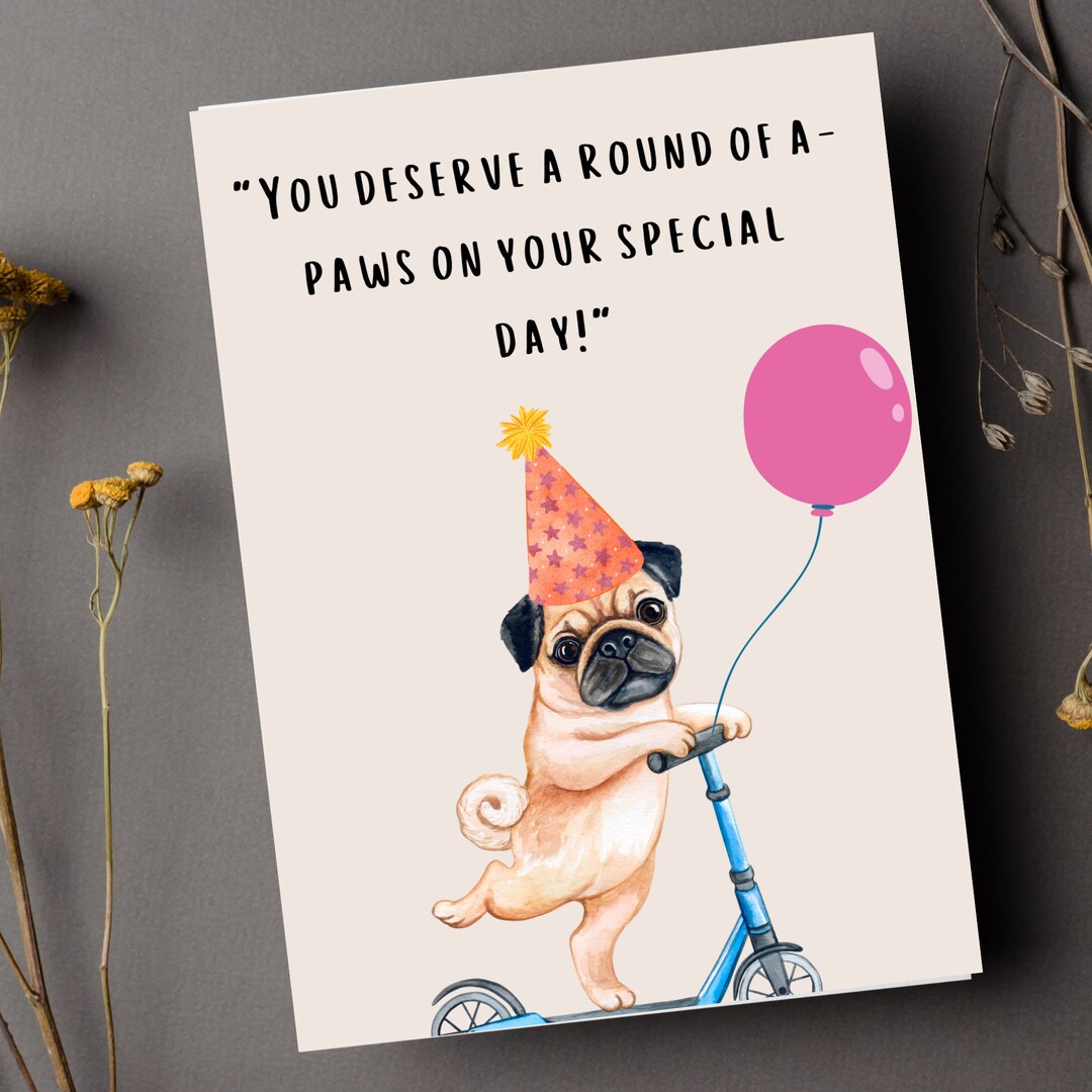 Dog Birthday Card Dog Lover Birthday Card Round of A-paws Funny ...