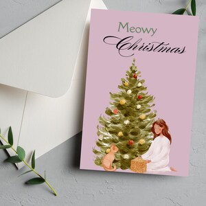 Carte de Noël miaou, carte de Noël chat mignon, carte de vœux pour amoureux des chats, carte de joyeux Noël chat, carte pour elle, carte pour propriétaires de chats, chat de Noël