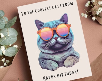 Carte d'anniversaire Carte d'anniversaire chat la plus cool Carte d'anniversaire drôle Carte d'anniversaire pour amoureux des chats Carte pour amoureux des chats Cadeau pour elle Cadeau pour lui