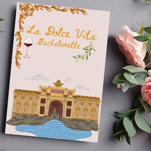 La Dolce Vita vrijgezellenfeestkaart, vrijgezellenfeestuitnodiging, Italiaanse vrijgezellenuitnodiging, Italië bruiloft, bestemming bruiloft, bruidskaart