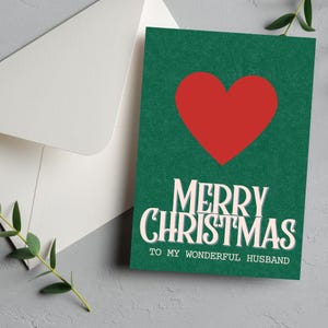 Tarjeta navideña de Feliz Navidad para mi maravilloso esposo, linda tarjeta navideña con un gran corazón rojo, tarjeta navideña para él, tarjeta navideña para mi esposo