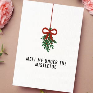 Cartão de Natal Meet Me Under the Mistletoe, Cartão de Natal fofo para ele/para ela, Cartão de Feliz Natal, Cartão de Natal simples, mas fofo, Cartão de Natal