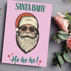 Cartão de Natal Santa Baby Ho Ho Ho, Cartão de Feliz Natal Rosa, Cartão de Natal Bonito do Papai Noel, Cartão de Natal Divertido, Cartão de Natal Santa in Shades