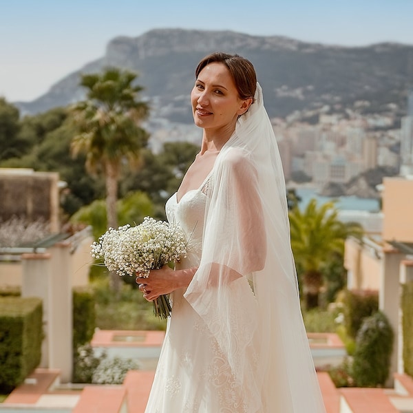 IVORY WEDDING VEIL, Long Bridal Veil, Silk Bridal Veil, Veil With Flap, White Luxury  Style Handmade Bridal Veil In Ivory Silk Tulle